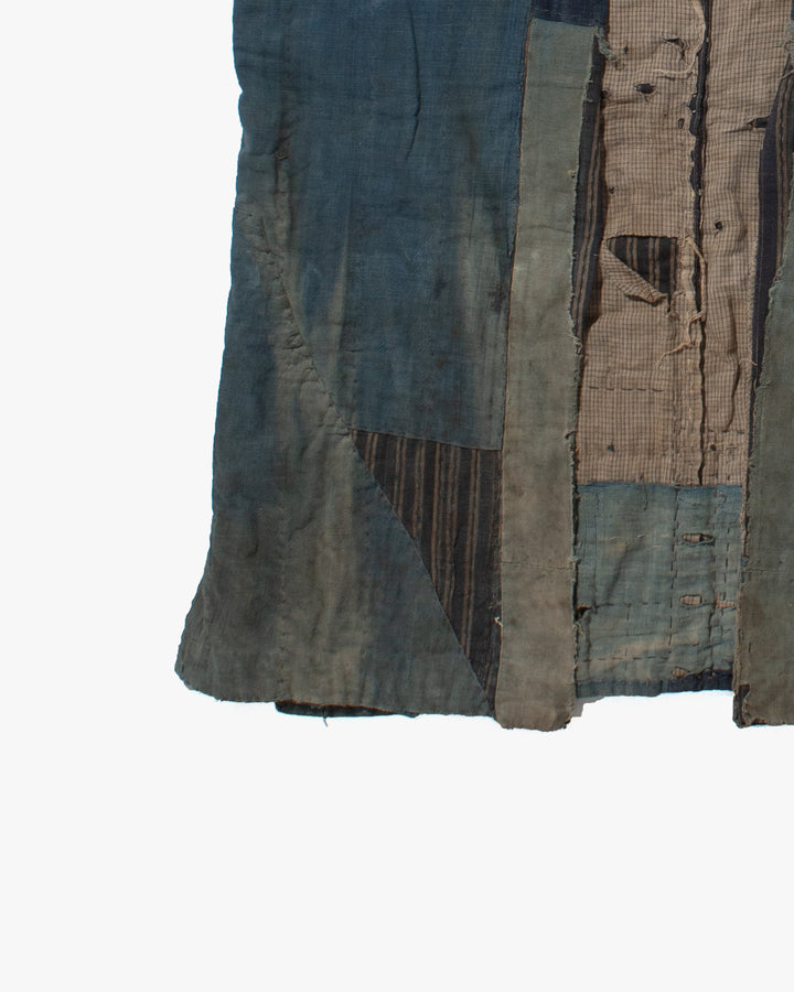 Vintage Noragi Jacket, Patched, Blue, Brown, Black, and Cream
