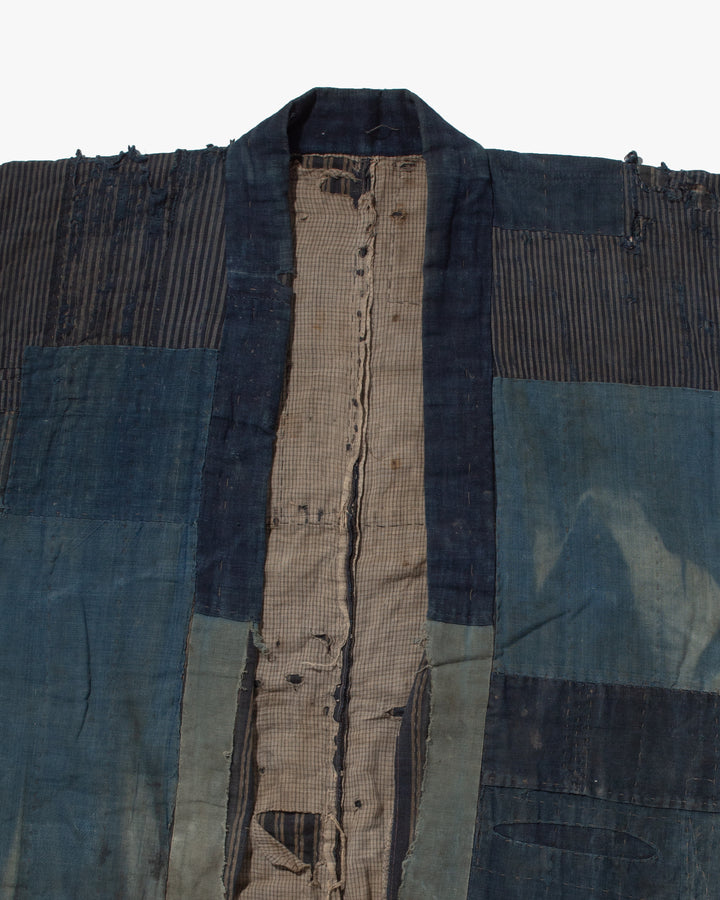 Vintage Noragi Jacket, Patched, Blue, Brown, Black, and Cream