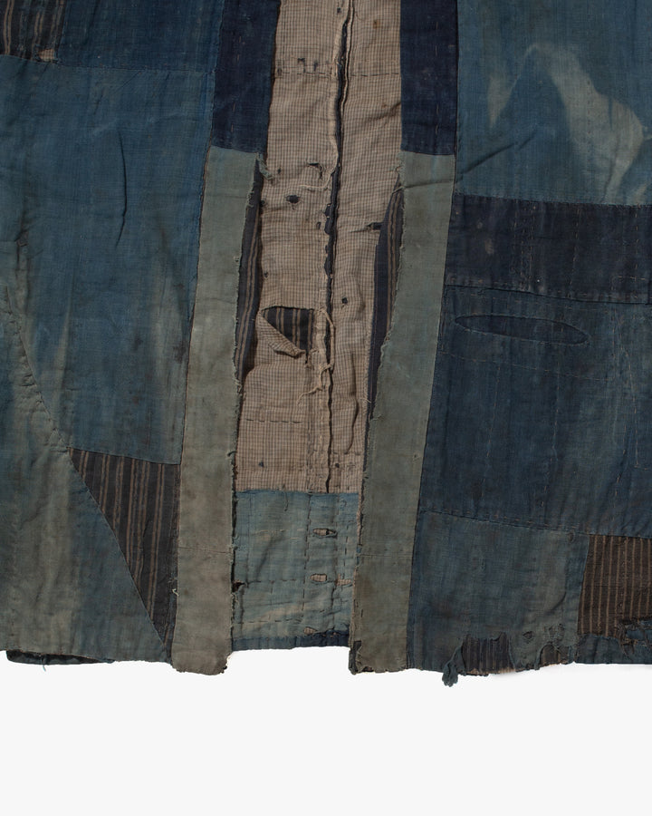 Vintage Noragi Jacket, Patched, Blue, Brown, Black, and Cream