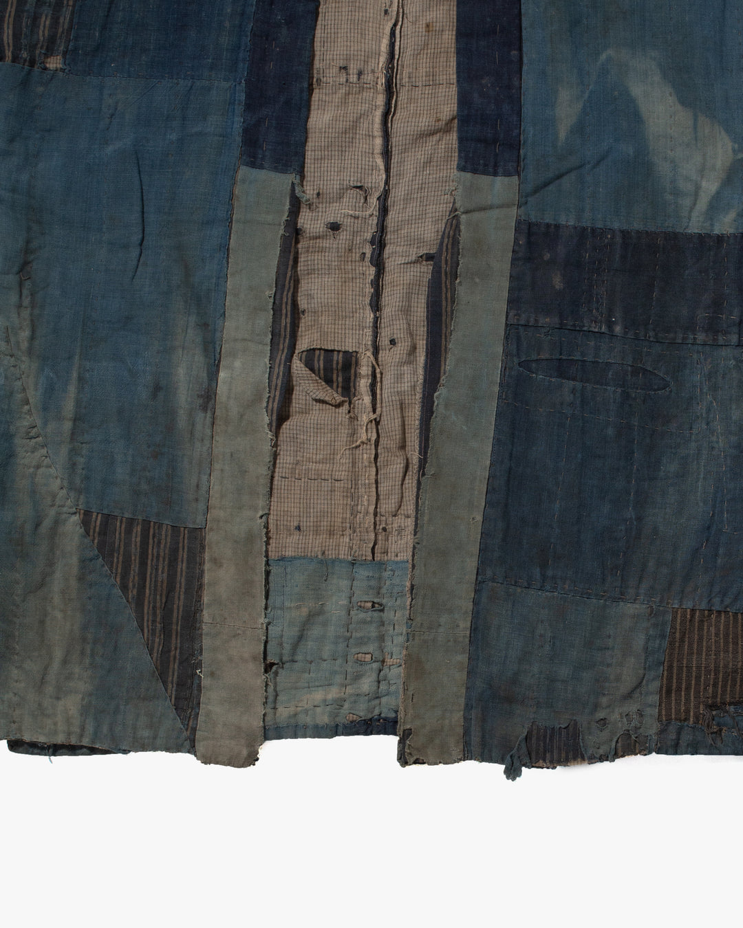 Vintage Noragi Jacket, Patched, Blue, Brown, Black, and Cream