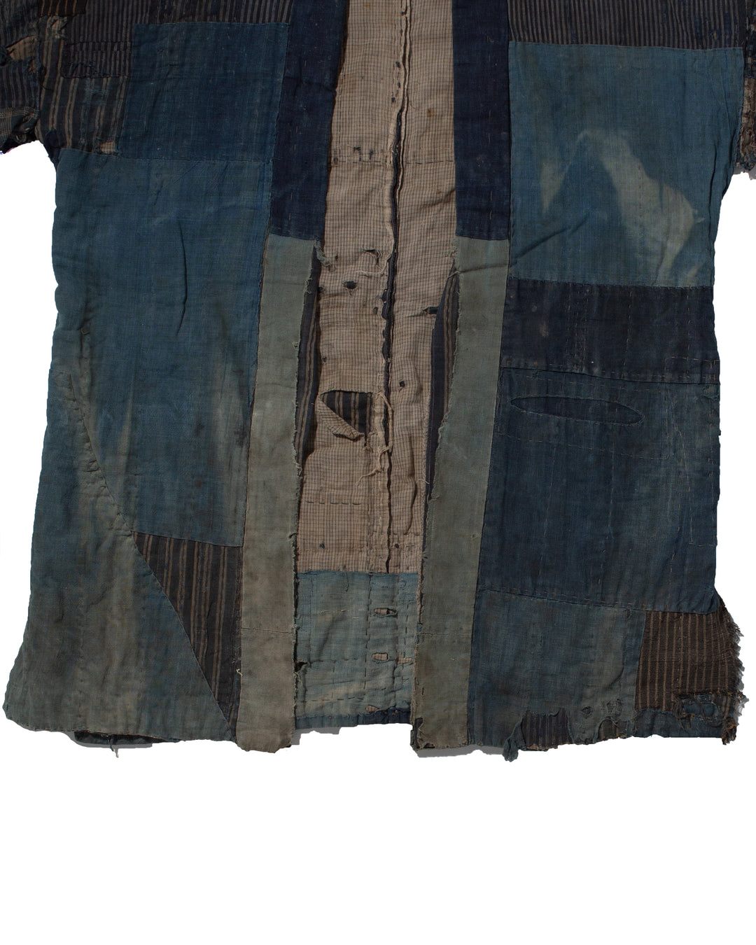 Vintage Noragi Jacket, Patched, Blue, Brown, Black, and Cream