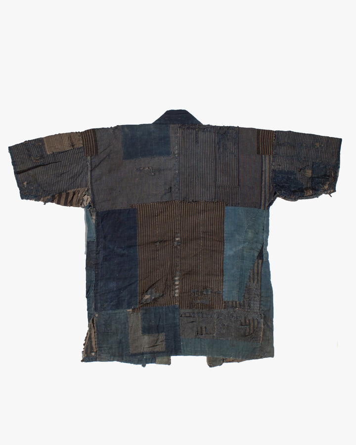 Vintage Noragi Jacket, Patched, Blue, Brown, Black, and Cream