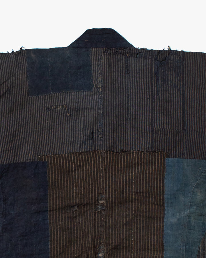 Vintage Noragi Jacket, Patched, Blue, Brown, Black, and Cream