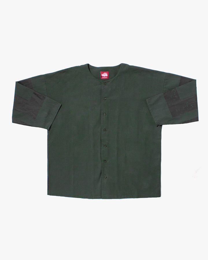 Wa-Modern Button Down Tunic Shirt- Forest Green and Black