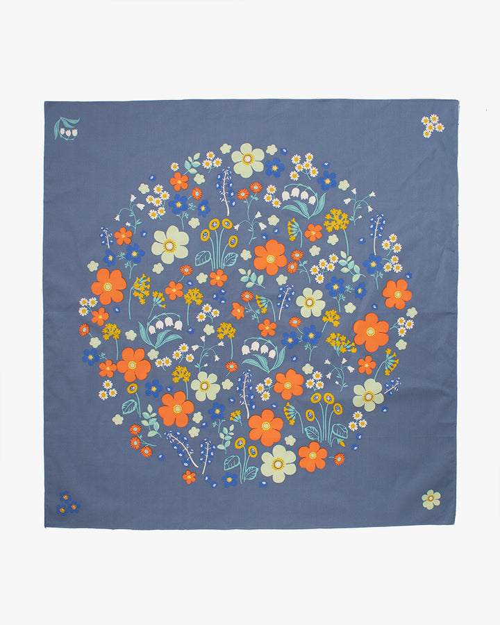 Modern Furoshiki, Musubi, Flower Garden, Blue, 39.5 x 39.5