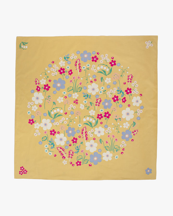 Modern Furoshiki, Musubi, Flower Garden, Yellow, 39.5 x 39.5