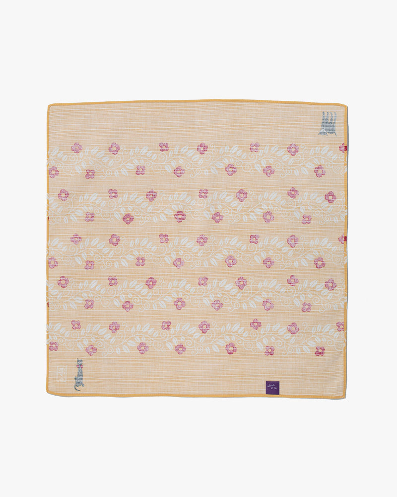 Modern Furoshiki, Musubi, Yumeji Takehisa, Yellow Cats and Vines,  19 x 19