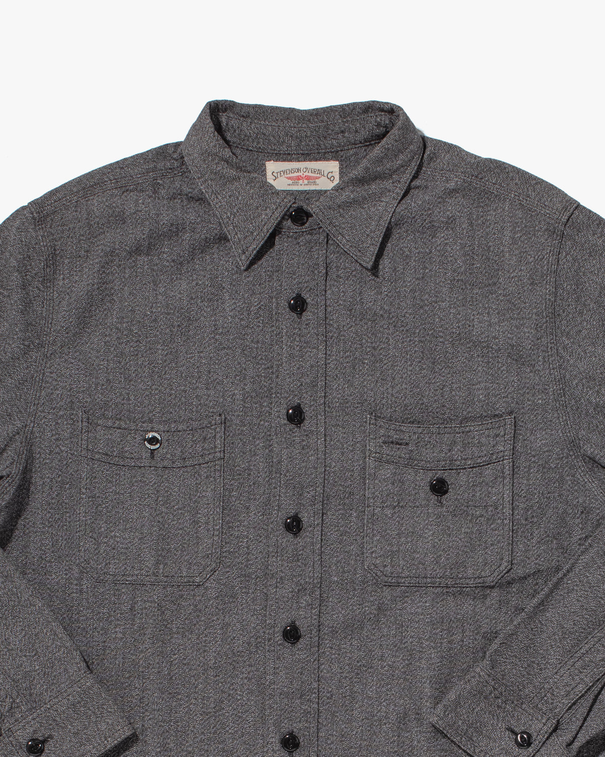 Japanese Selvedge Cotton Repro Work Shirt, Stevenson Overall Co. Brand, Long Sleeve Gray Texture - S