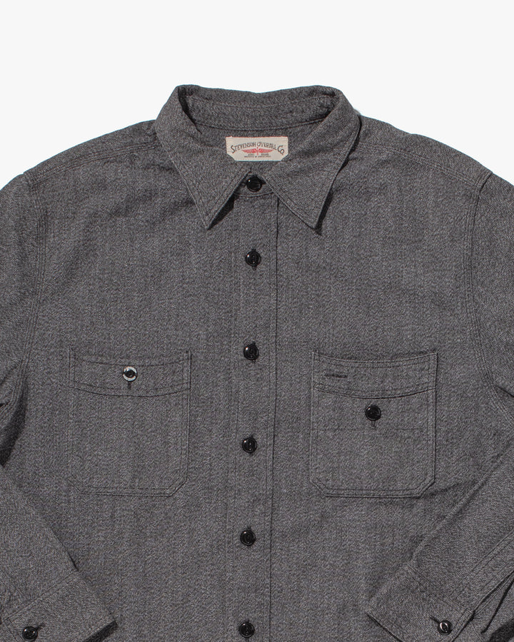 Japanese Selvedge Cotton Repro Work Shirt, Stevenson Overall Co. Brand, Long Sleeve Gray Texture - S