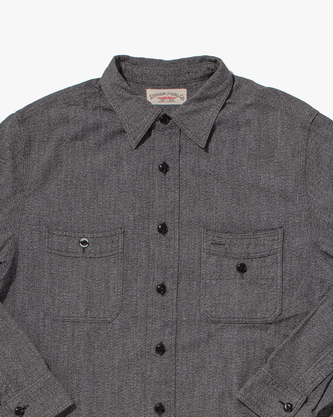 Japanese Selvedge Cotton Repro Work Shirt, Stevenson Overall Co. Brand, Long Sleeve Gray Texture - S