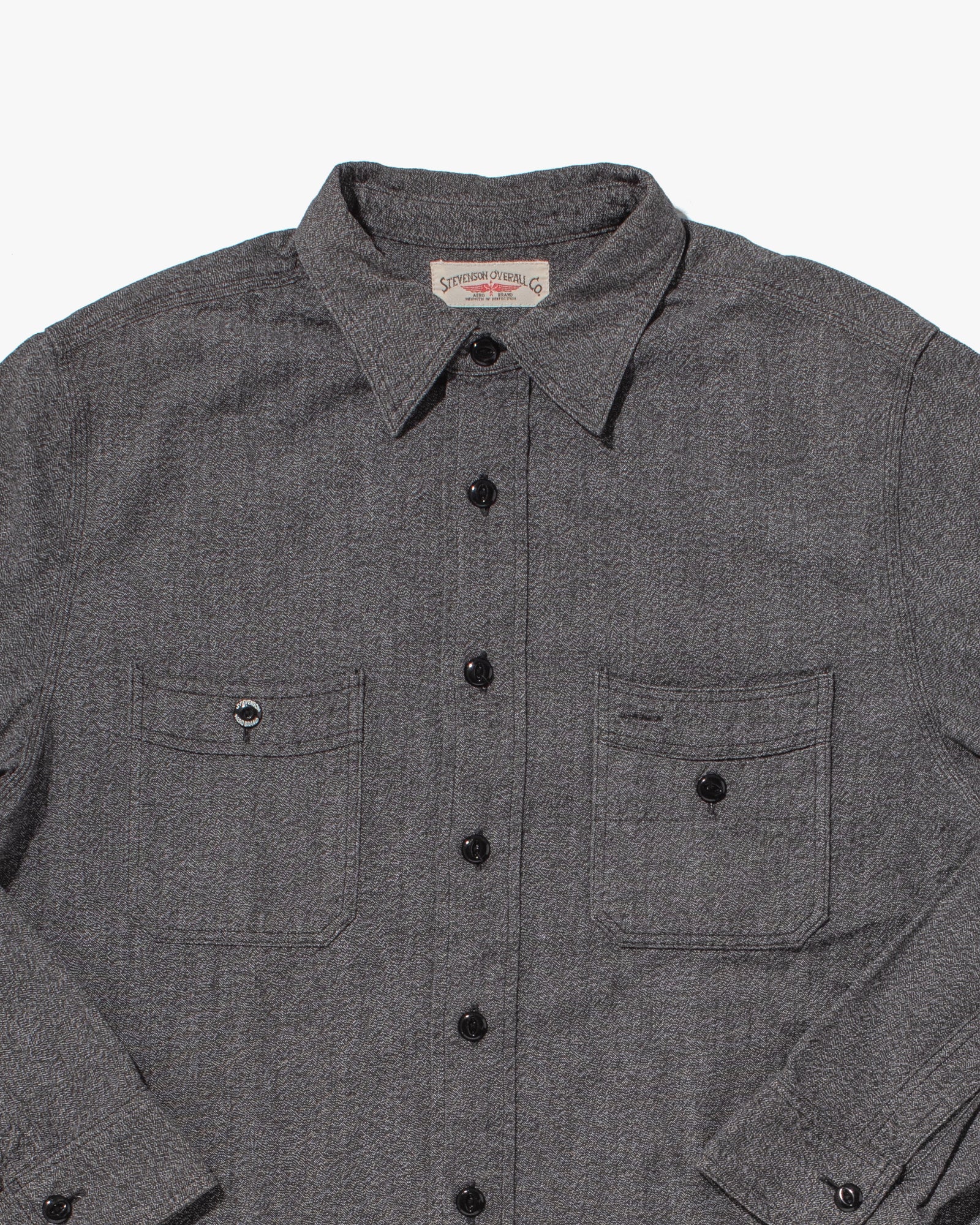 Japanese Selvedge Cotton Repro Work Shirt, Stevenson Overall Co. Brand, Long Sleeve Gray Texture - S