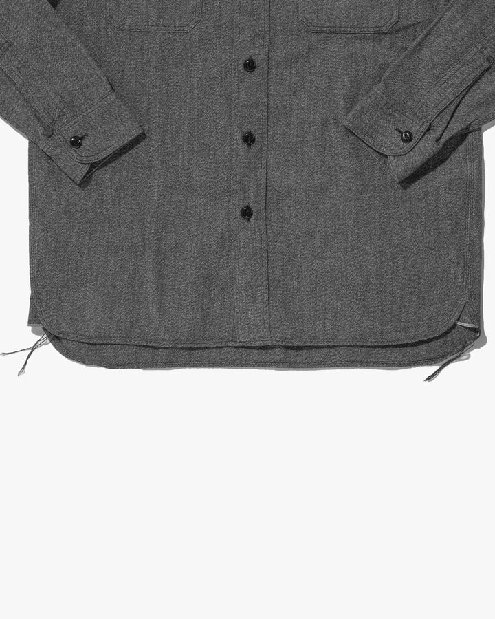 Japanese Selvedge Cotton Repro Work Shirt, Stevenson Overall Co. Brand, Long Sleeve Gray Texture - S