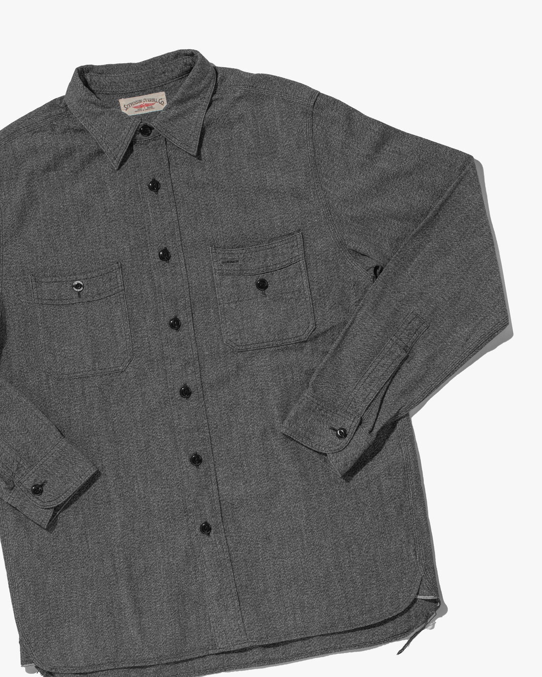 Japanese Selvedge Cotton Repro Work Shirt, Stevenson Overall Co. Brand, Long Sleeve Gray Texture - S