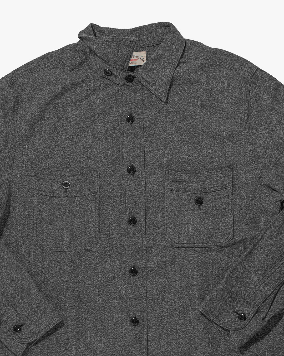 Japanese Selvedge Cotton Repro Work Shirt, Stevenson Overall Co. Brand, Long Sleeve Gray Texture - S