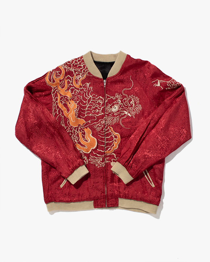 Japanese Repro Souvenir Jacket, Reversible, Japanese Classic Script Brand, Red Dragon and Black Koi - L