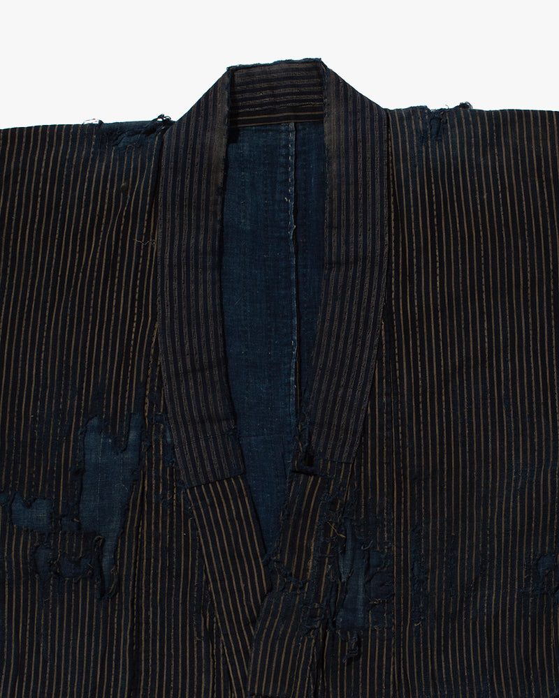 Vintage Noragi Jacket, Patched, Indigo with Stripes