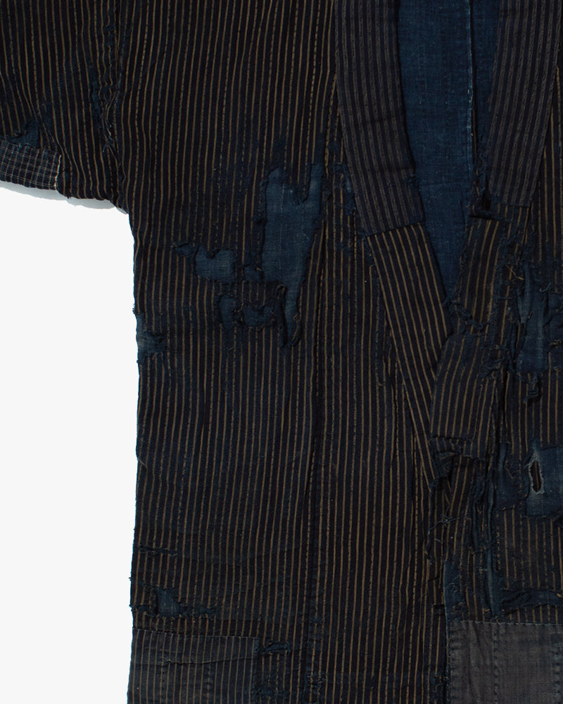 Vintage Noragi Jacket, Patched, Indigo with Stripes