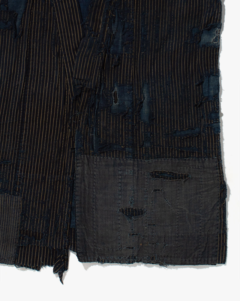 Vintage Noragi Jacket, Patched, Indigo with Stripes