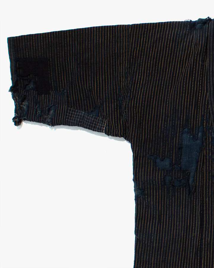 Vintage Noragi Jacket, Patched, Indigo with Stripes