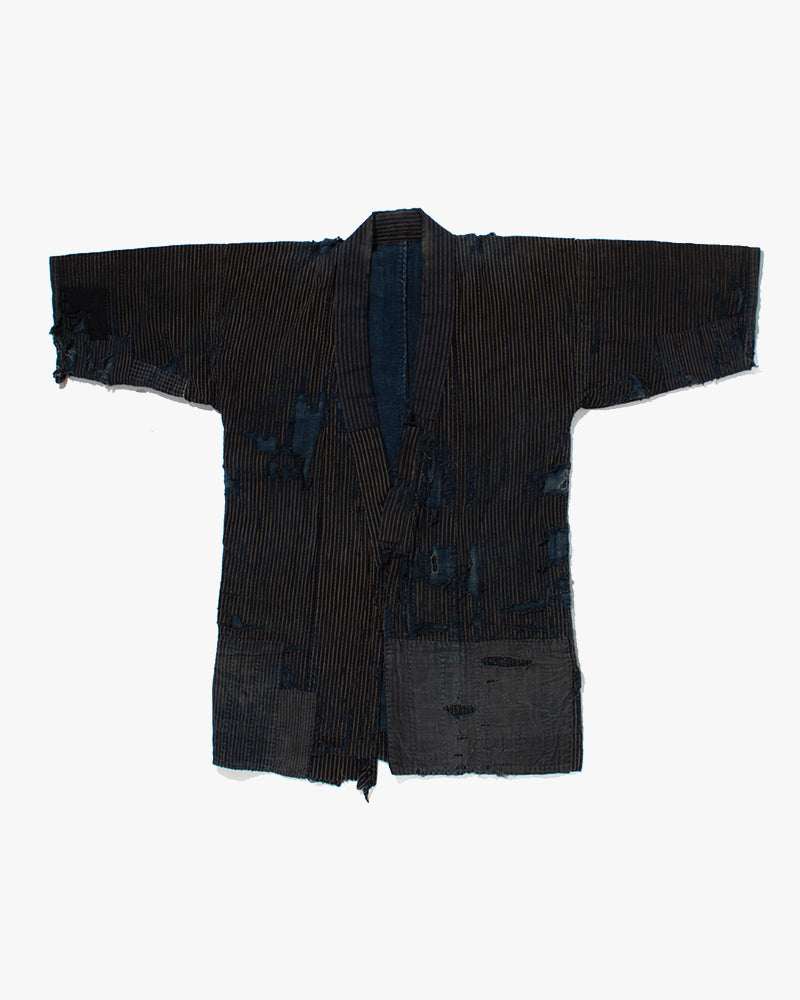 Vintage Noragi Jacket, Patched, Indigo with Stripes