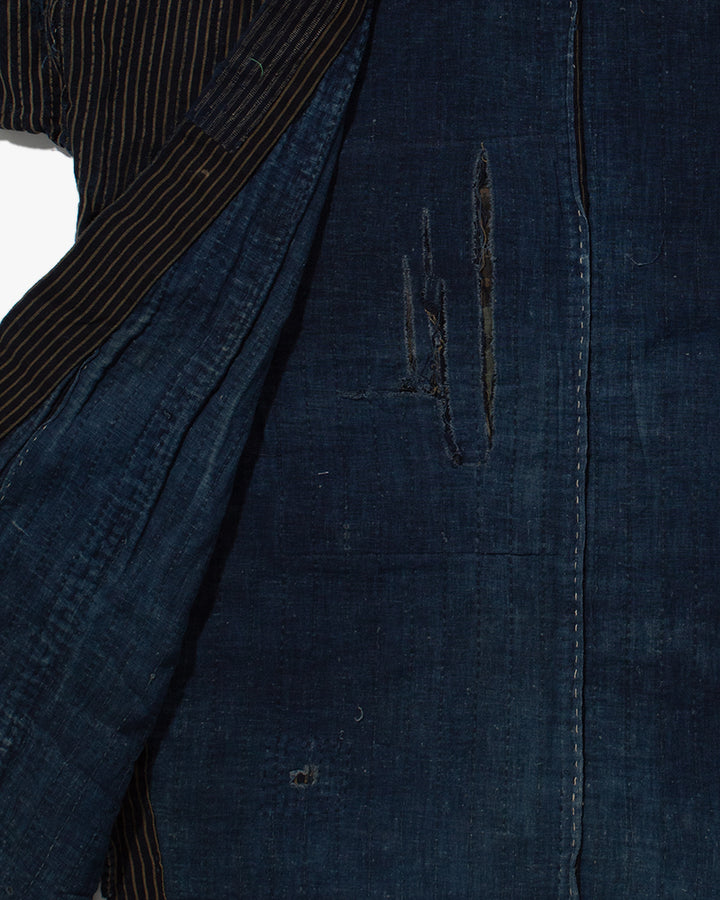 Vintage Noragi Jacket, Patched, Indigo with Stripes
