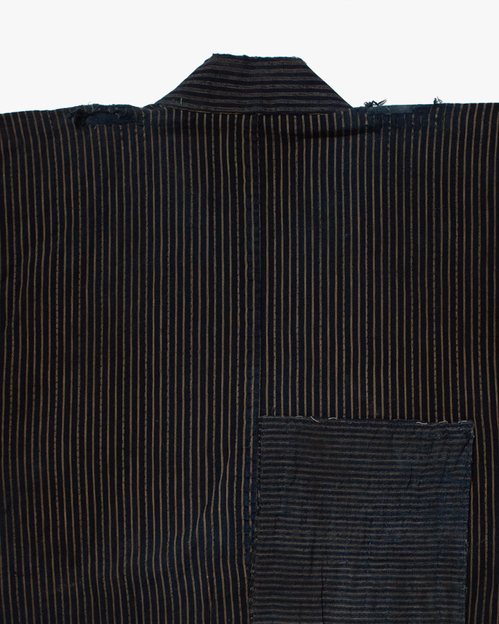 Vintage Noragi Jacket, Patched, Indigo with Stripes