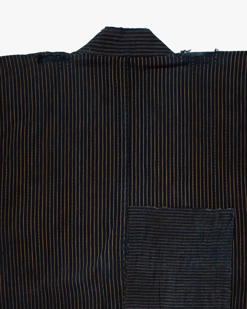 Vintage Noragi Jacket, Patched, Indigo with Stripes
