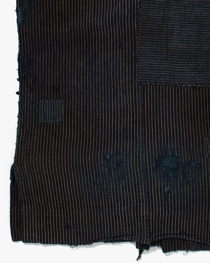 Vintage Noragi Jacket, Patched, Indigo with Stripes
