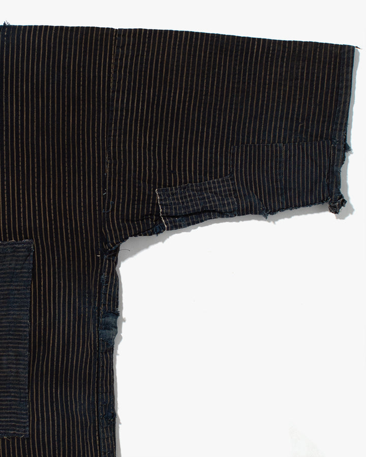 Vintage Noragi Jacket, Patched, Indigo with Stripes