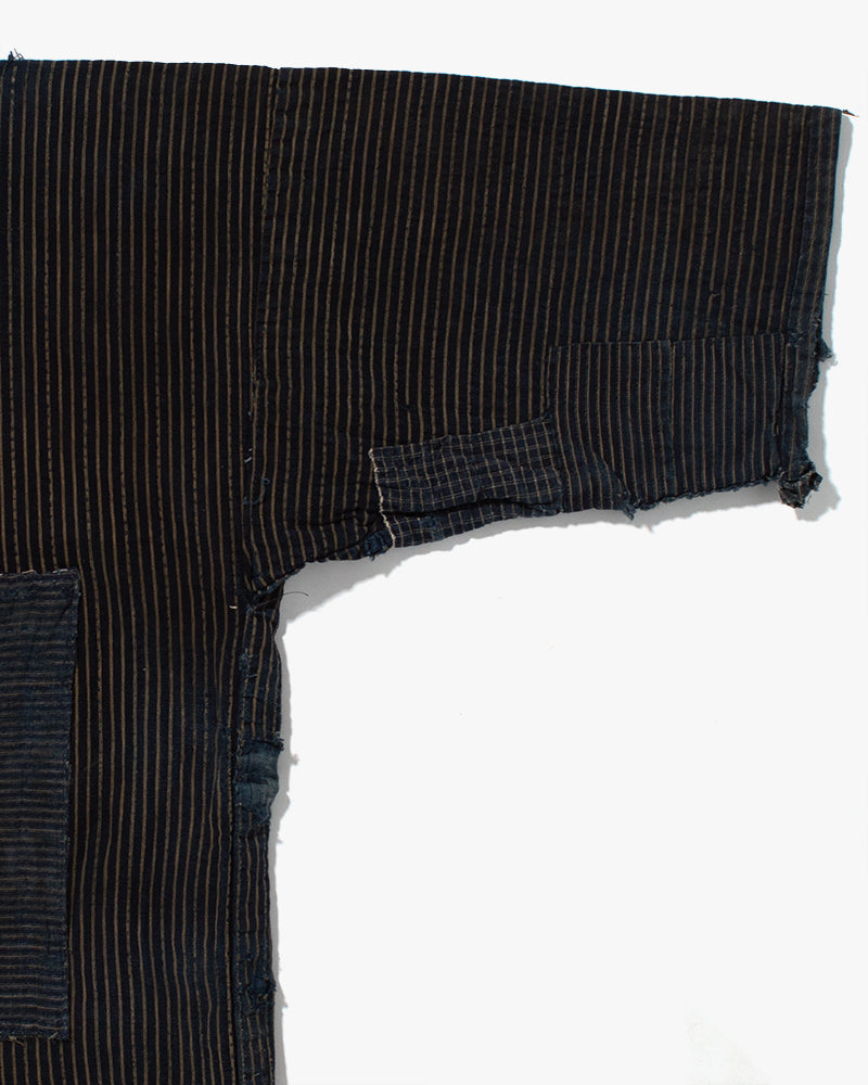 Vintage Noragi Jacket, Patched, Indigo with Stripes