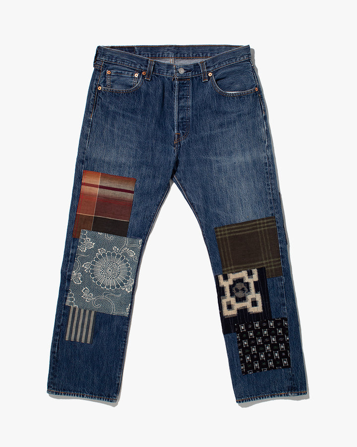 Kiriko Custom Denim Jeans, Patched Vintage Boro, Levi Brand - 34" x 30"