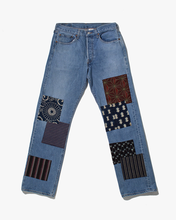 Kiriko Custom Denim Jeans, Patched Vintage Boro, Levi Brand - 31" x 33.5"