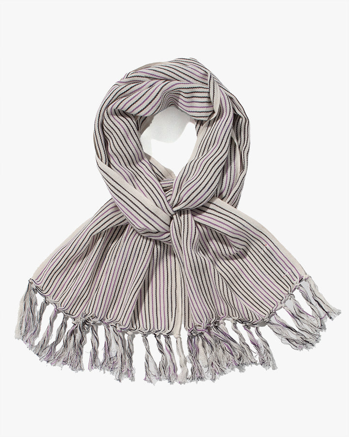 ToK Scarf, Karu-Ori, Cream with Black and Purple Faded Thin Shima