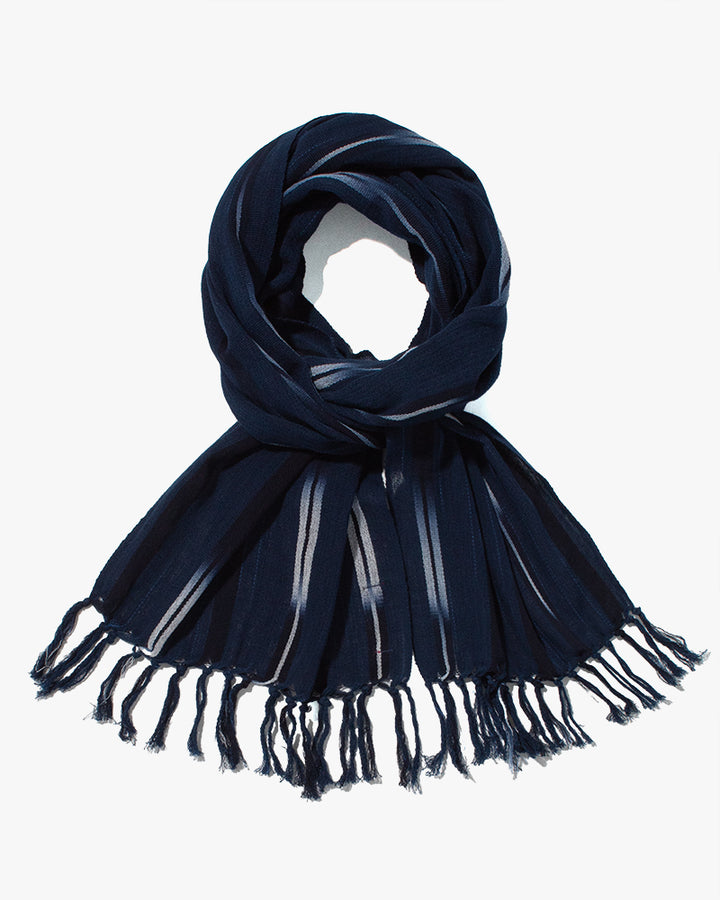 ToK Scarf, Karu-Ori, Indigo with Black and White Faded Shima