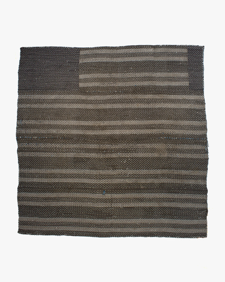 Vintage Boro Blanket, Patched Grey Stripes