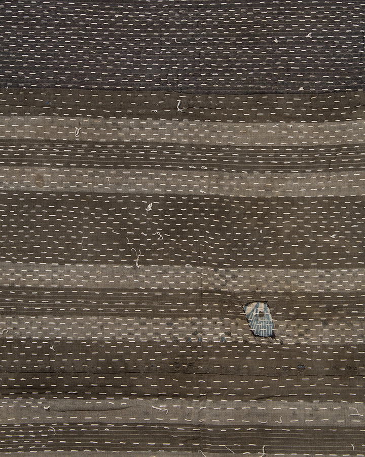 Vintage Boro Blanket, Patched Grey Stripes