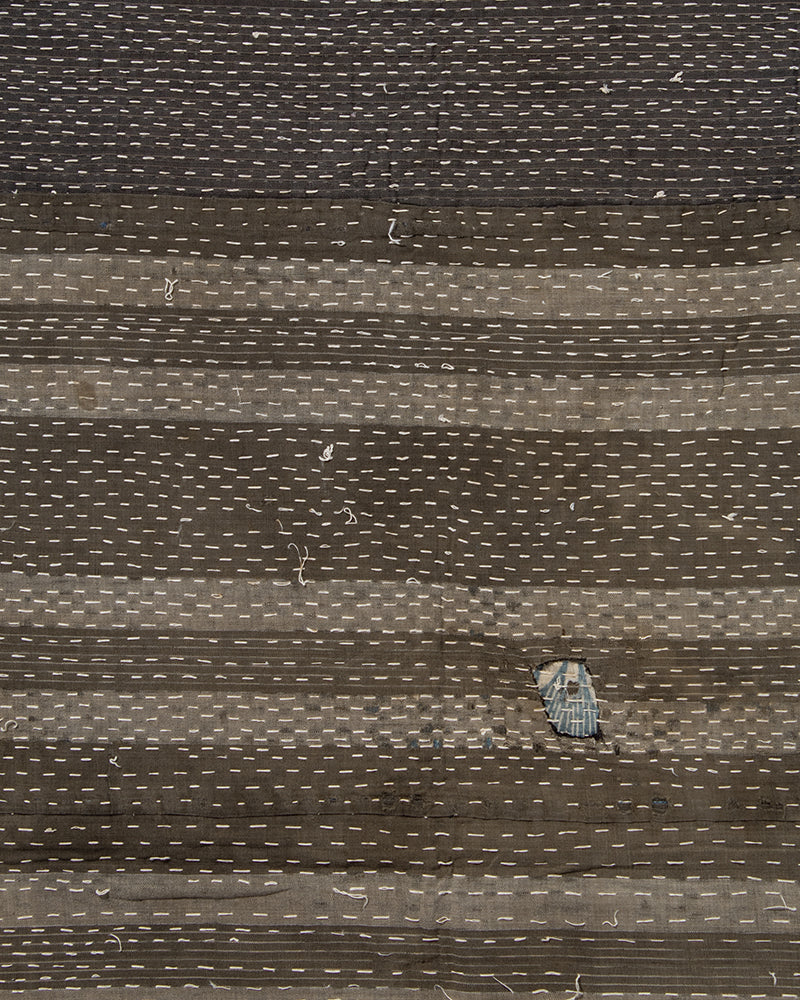 Vintage Boro Blanket, Patched Grey Stripes