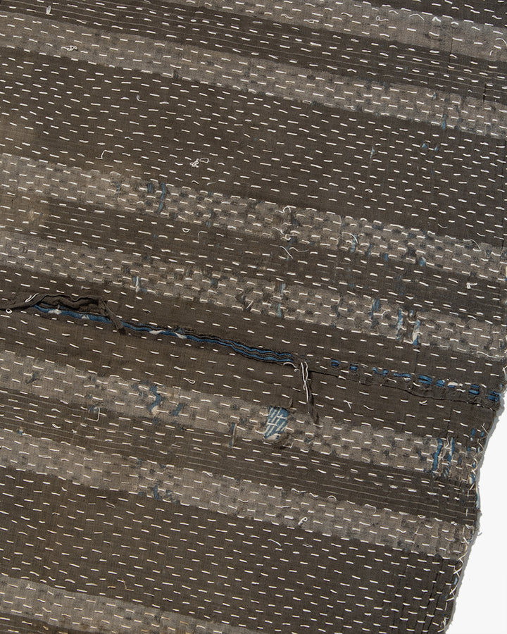 Vintage Boro Blanket, Patched Grey Stripes