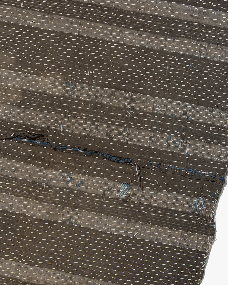 Vintage Boro Blanket, Patched Grey Stripes