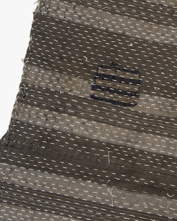Vintage Boro Blanket, Patched Grey Stripes