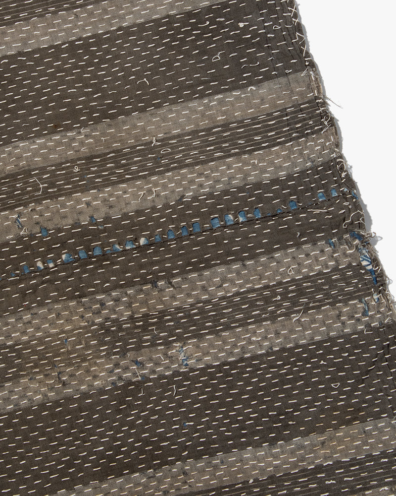 Vintage Boro Blanket, Patched Grey Stripes