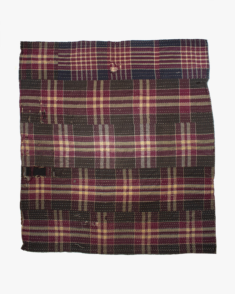 Vintage Boro Blanket, Grey and Purple Plaid with Indigo Accents