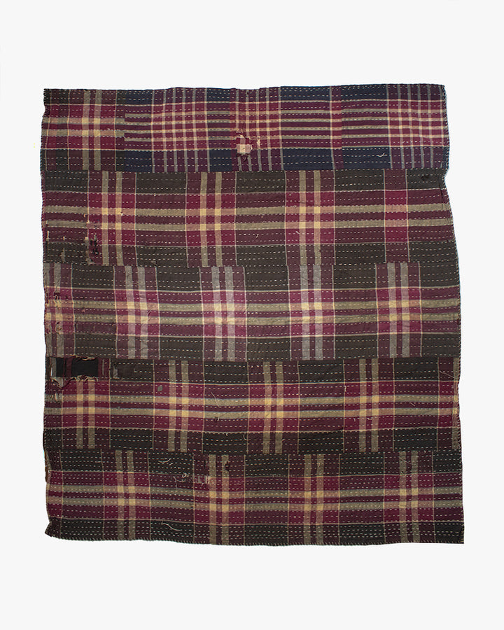 Vintage Boro Blanket, Grey and Purple Plaid with Indigo Accents