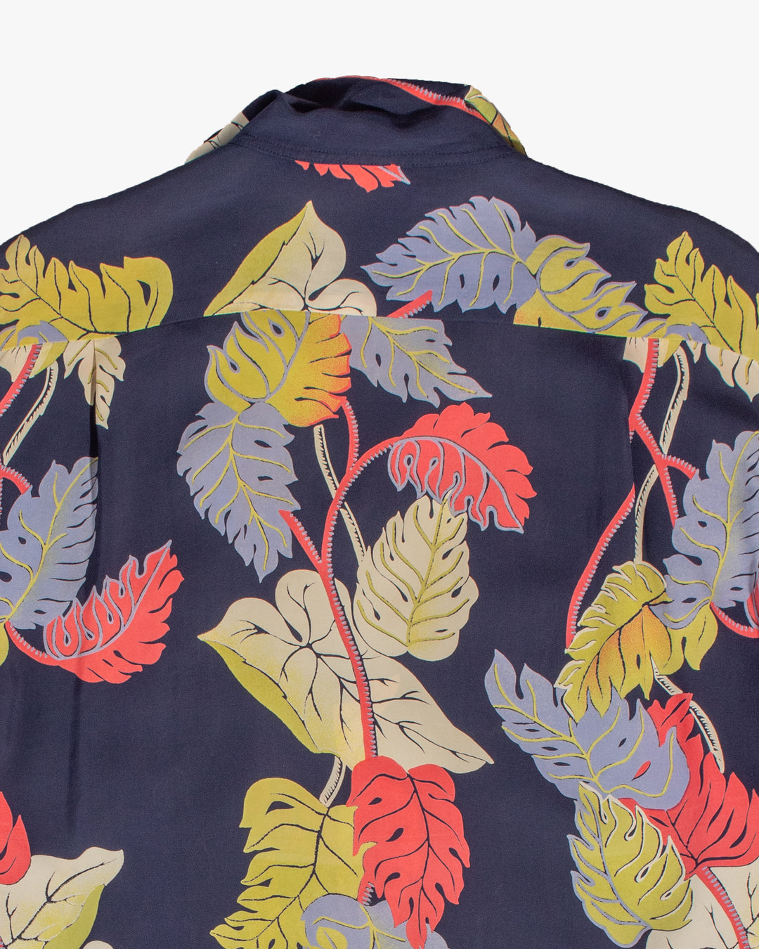 Japanese Repro, Long Sleeve Aloha Shirt, Sun Surf Brand, Navy with Colorful Monstera Leaves