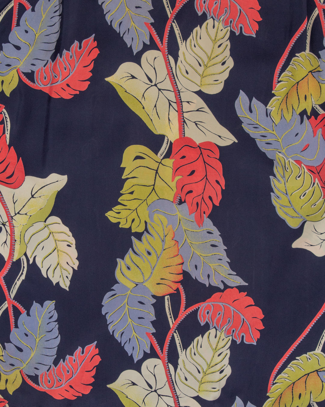 Japanese Repro, Long Sleeve Aloha Shirt, Sun Surf Brand, Navy with Colorful Monstera Leaves