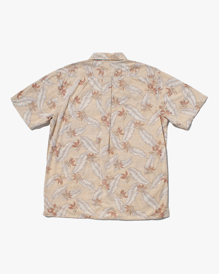 Japanese Repro, Short Sleeve Aloha Shirt, Hawaiian Aloha Tropical Brand, Cream and Brown Leaves