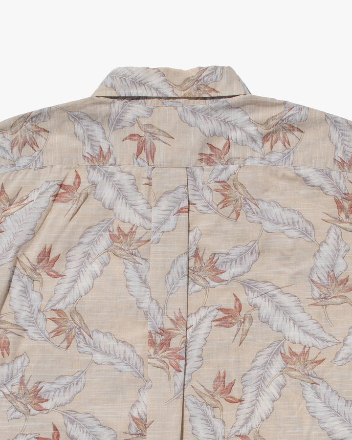 Japanese Repro, Short Sleeve Aloha Shirt, Hawaiian Aloha Tropical Brand, Cream and Brown Leaves