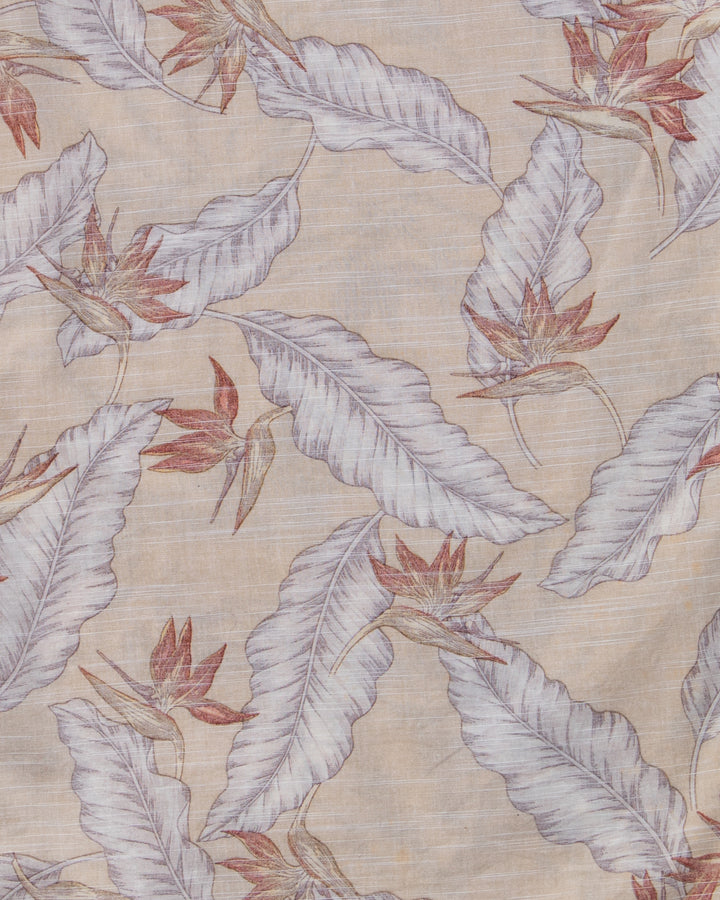 Japanese Repro, Short Sleeve Aloha Shirt, Hawaiian Aloha Tropical Brand, Cream and Brown Leaves