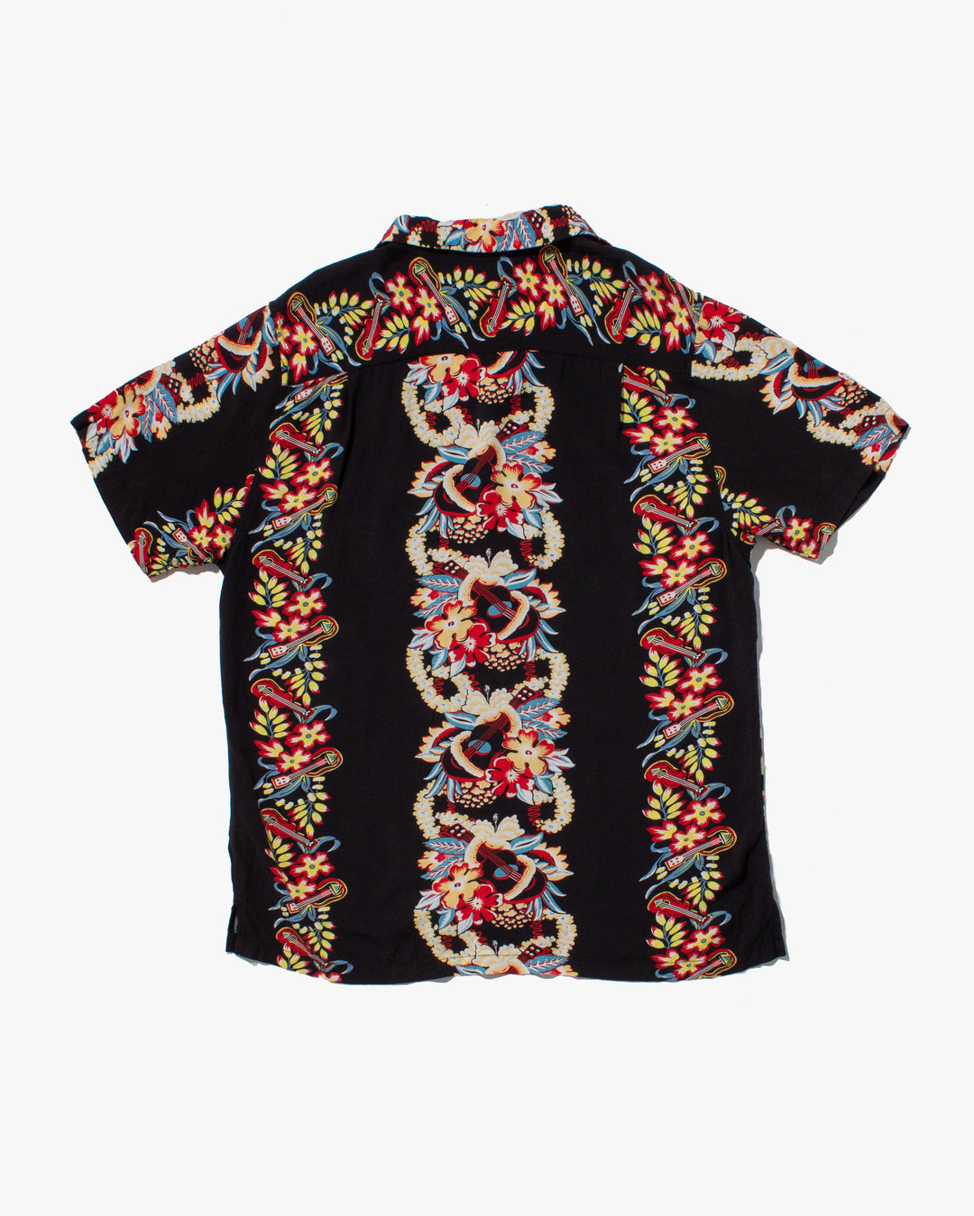 Japanese Repro, Short Sleeve Aloha Shirt, Houston Co. Brand, Black Shima with Red and Yellow Floral