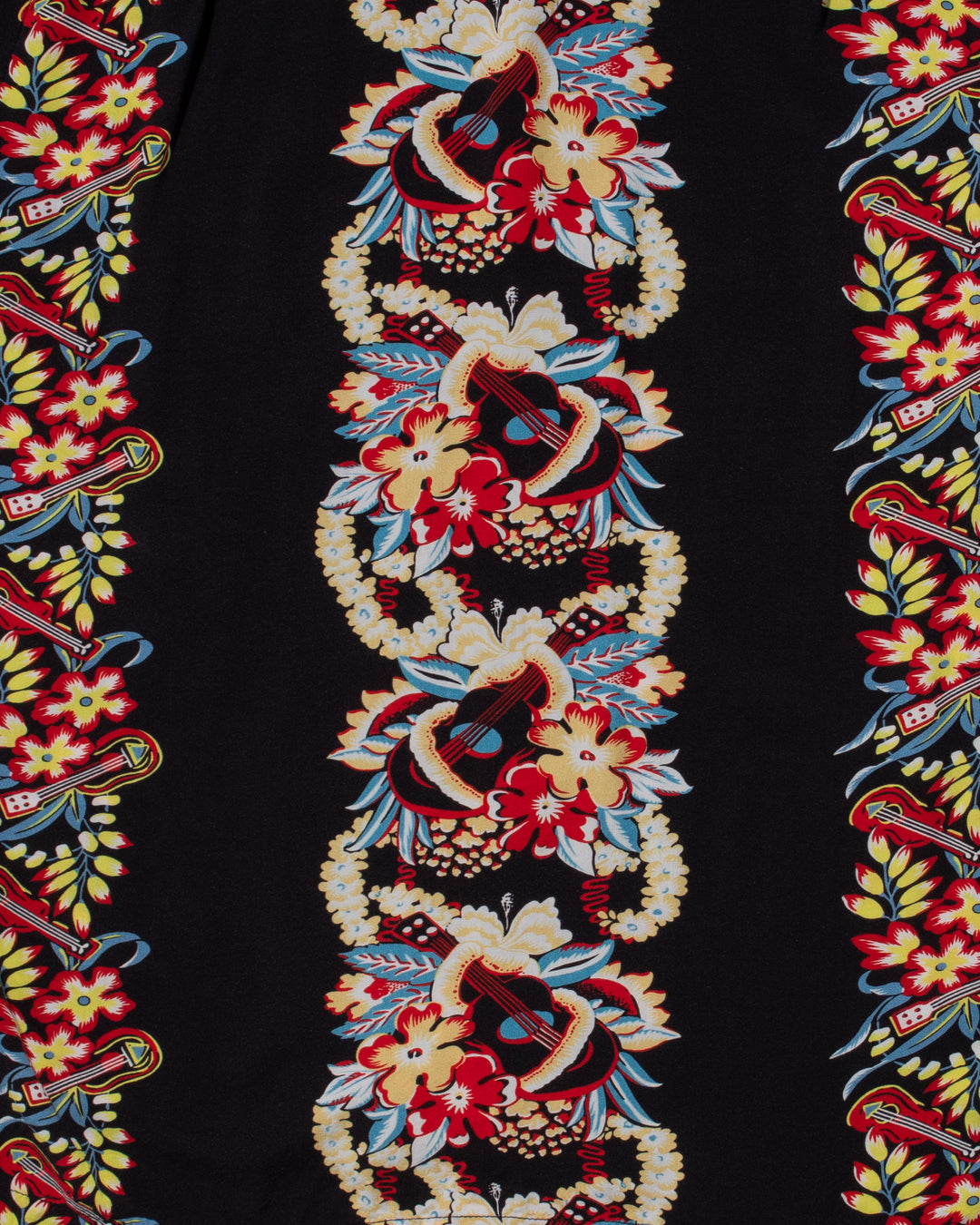 Japanese Repro, Short Sleeve Aloha Shirt, Houston Co. Brand, Black Shima with Red and Yellow Floral